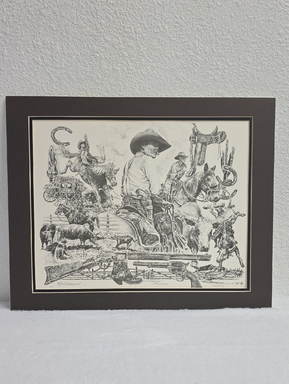 Western Art Rick Bardoll Pencil Drawing Print  "Western Montage" Cowboy 201/500